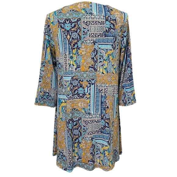 Chico’s Patchwork Tunic Top Boho Abstract Floral Cutout Scoop Neck Size 0 Small - Picture 7 of 10